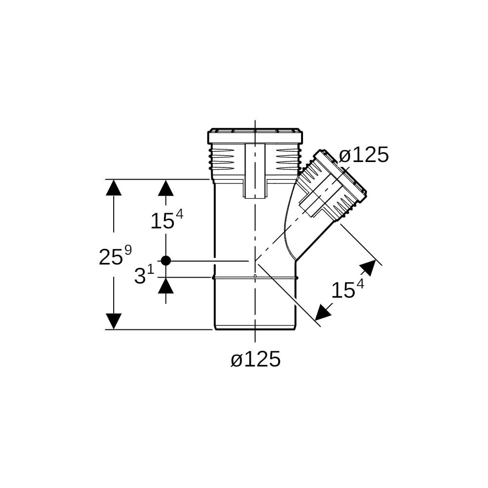 Geberit Silent-PP Abzweig 45 Grad, Außendurchmesser 125mm, d1 125mm... GEBERIT-390636141 4025416084716 (Abb. 5)