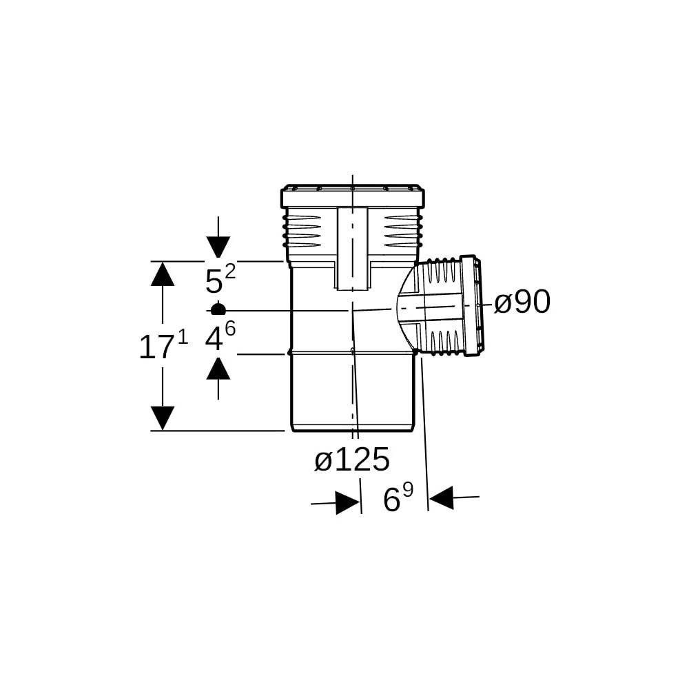 Geberit Silent-PP Abzweig 87,5 Grad, Außendurchmesser 125mm, d1 90mm... GEBERIT-390650141 4025416085294 (Abb. 5)