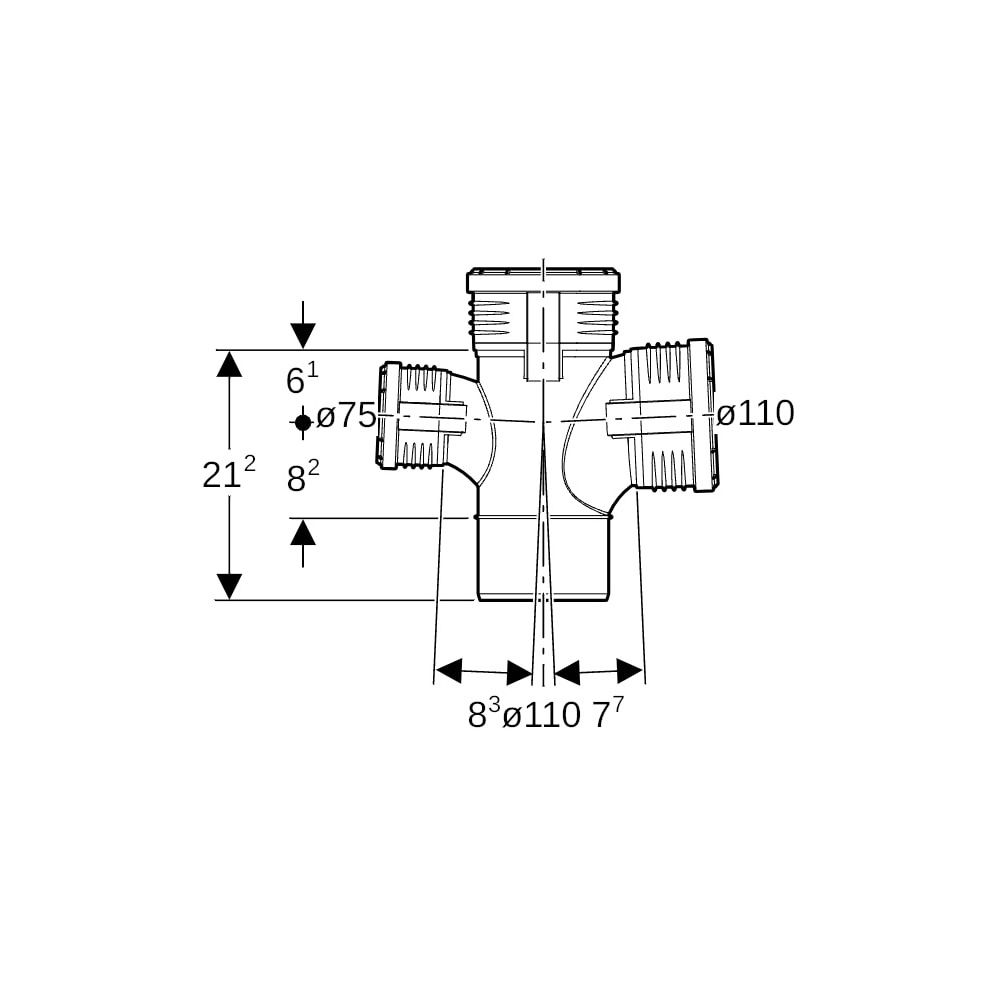 Geberit Silent-PP Bogenabzweig 87,5 Grad zweifach d 110mm, d1 110mm, d2 75mm... GEBERIT-390567141 4025416937586 (Abb. 7)