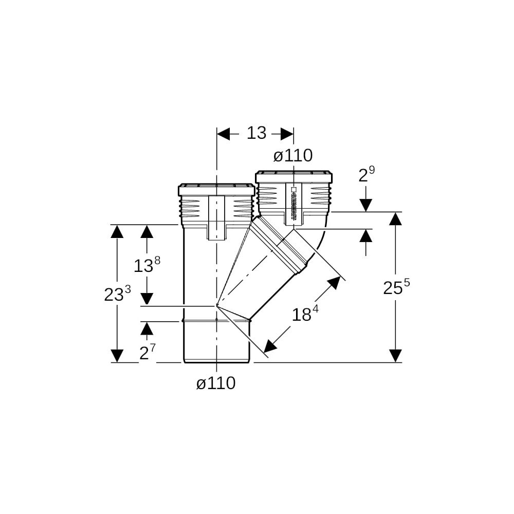 Geberit Silent-PP Parallelabzweig 45 Grad d 110mm, d1 110mm... GEBERIT-390557141 4025416937531 (Abb. 5)