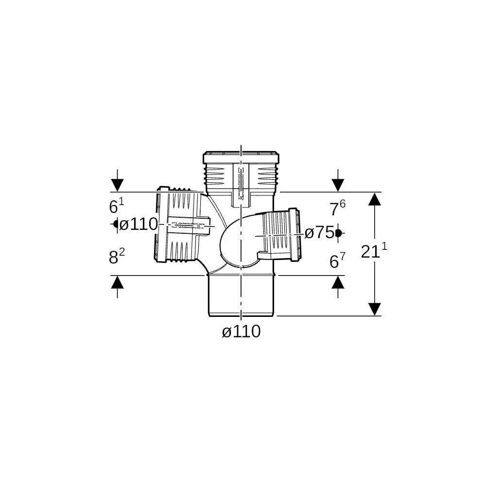 Geberit Silent-PP Schachtbogenabzweig 87,5 Grad links d 110mm, d1 75mm, d2 110mm... GEBERIT-390564141 4025416937562 (Abb. 7)