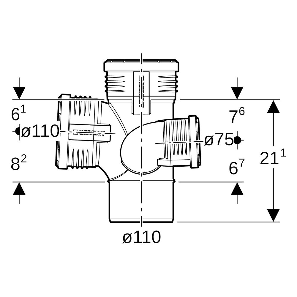 Geberit Silent-PP Schachtbogenabzweig 87,5 Grad links D 110mm, D1 75mm, D2 110mm... GEBERIT-390564141 4025416937562 (Abb. 10)