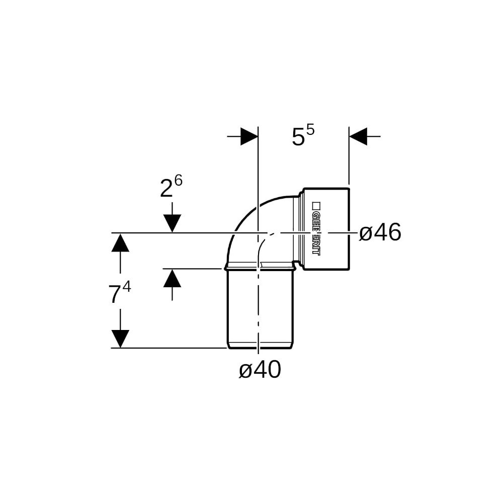 Geberit Silent-PP Anschlussbogen 90 Grad Außendurchmesser Außendurchmesser 40mm, d1 ... GEBERIT-390183141 4025416936183 (Abb. 5)