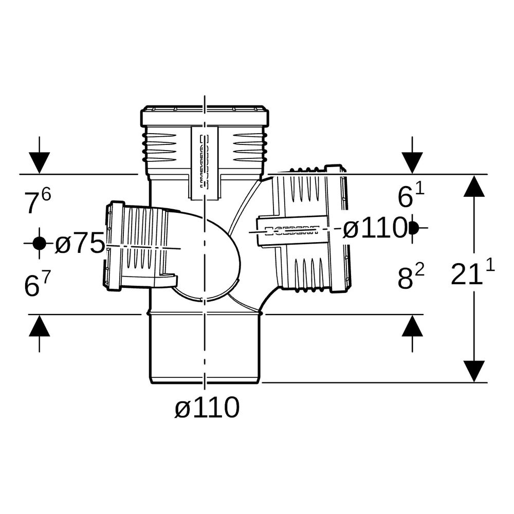 Geberit Silent-PP Schachtbogenabzweig 87,5 Grad rechts D 110mm, D1 75mm, D2 110mm... GEBERIT-390563141 4025416937555 (Abb. 10)