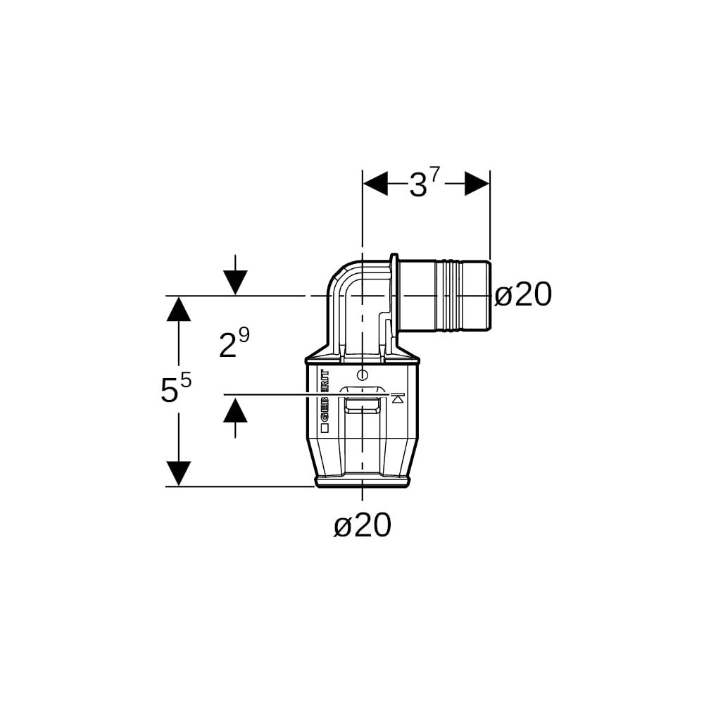 Geberit PushFit Winkel 90 Grad mit Steckende PVDF, d 20mm... GEBERIT-651273001 4025416100171 (Abb. 5)