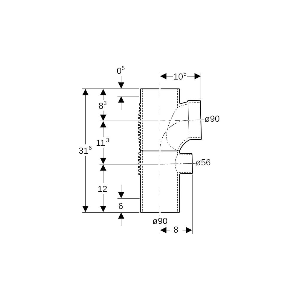 Geberit Silent db20 Kombibogenabzweig 88,5 Grad d 90mm, d1 90mm, d2 56mm... GEBERIT-308811141 4025416153009 (Abb. 5)