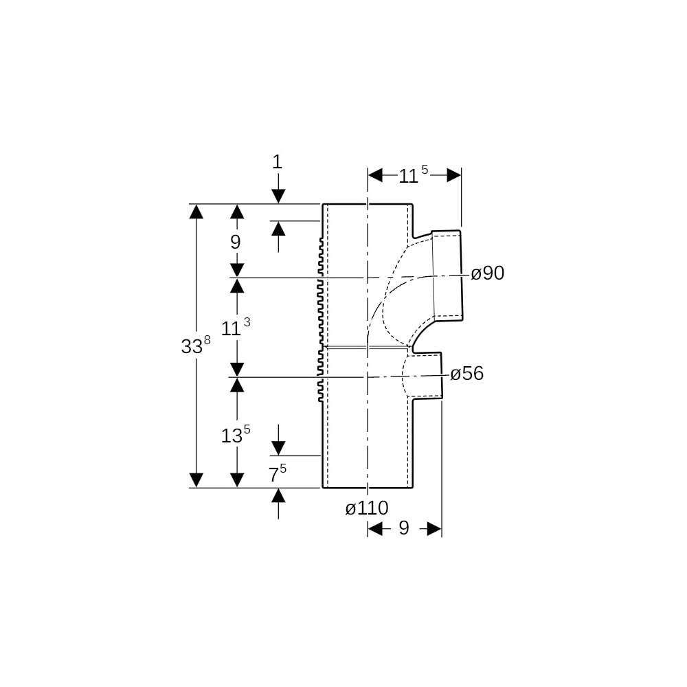 Geberit Silent db20 Kombibogenabzweig 88,5 Grad, d 110mm, d1 90mm, d2 56mm... GEBERIT-310811141 4025416153375 (Abb. 5)