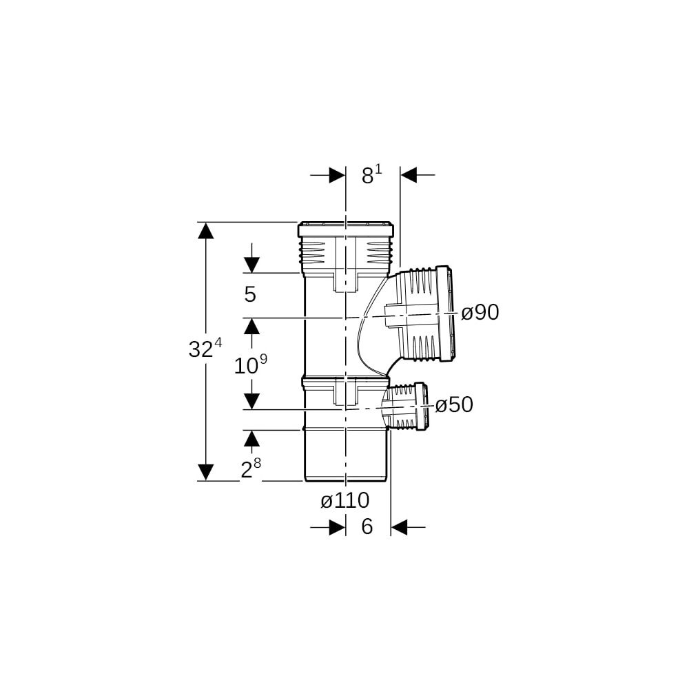 Geberit Silent-PP Kombibogenabzweig 87,5 Grad d 110mm, d1 90mm, d2 50mm... GEBERIT-390556141 4025416153313 (Abb. 5)