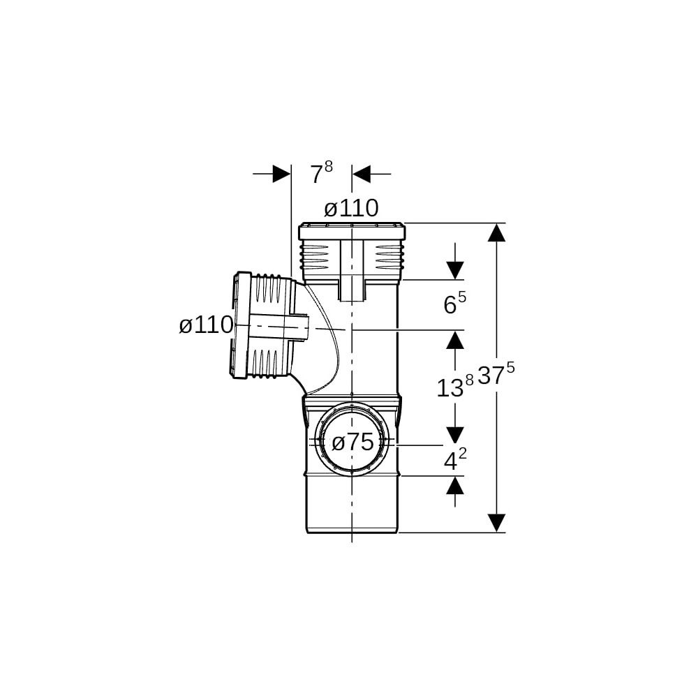 Geberit Silent-PP Kombibogeneckabzweig 87,5 Grad rechts d 110mm, d1 110mm, d2 75mm... GEBERIT-390560141 4025416200017 (Abb. 7)