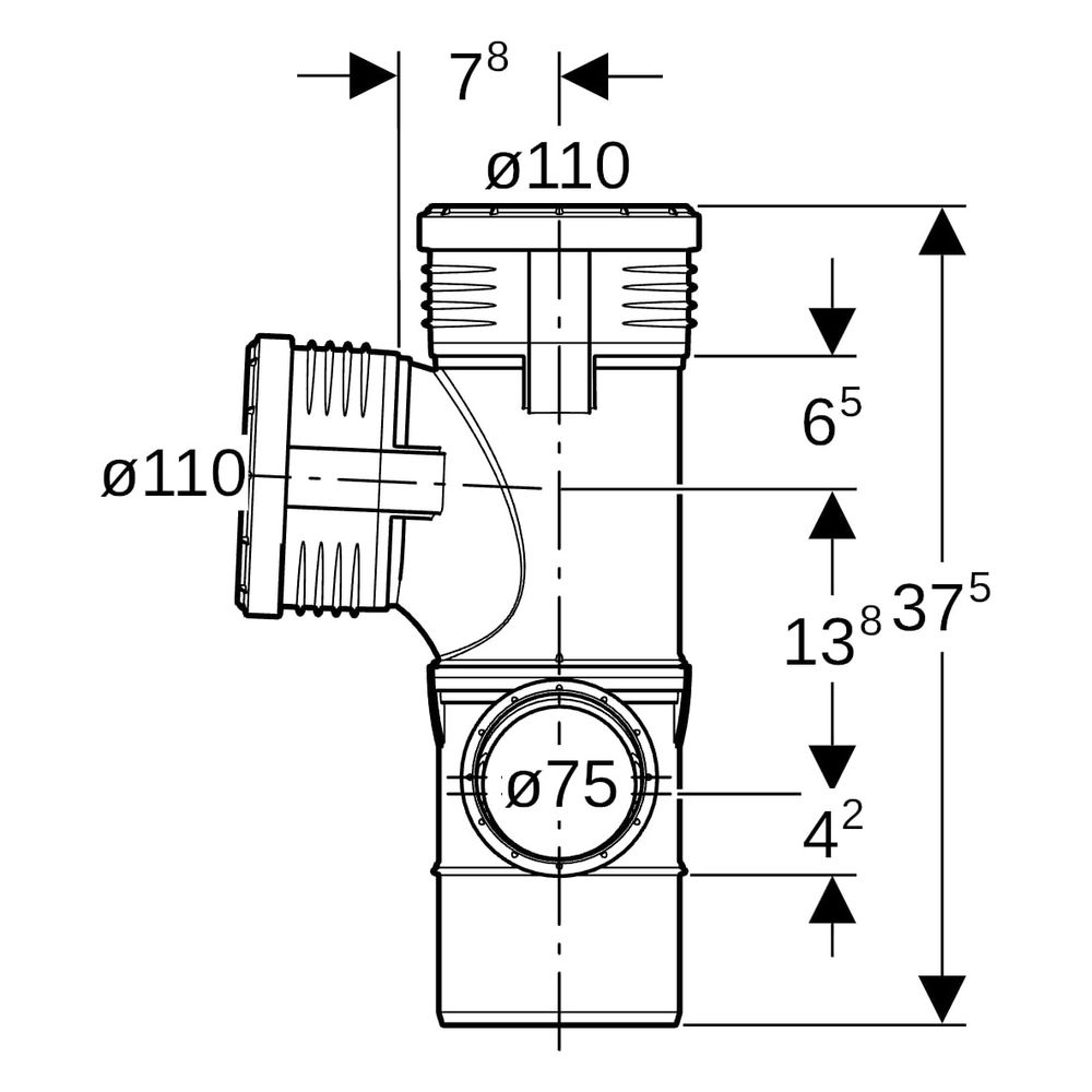Geberit Silent-PP Kombibogeneckabzweig 87,5 Grad rechts D 110mm, D1 110mm, D2 75mm... GEBERIT-390560141 4025416200017 (Abb. 10)