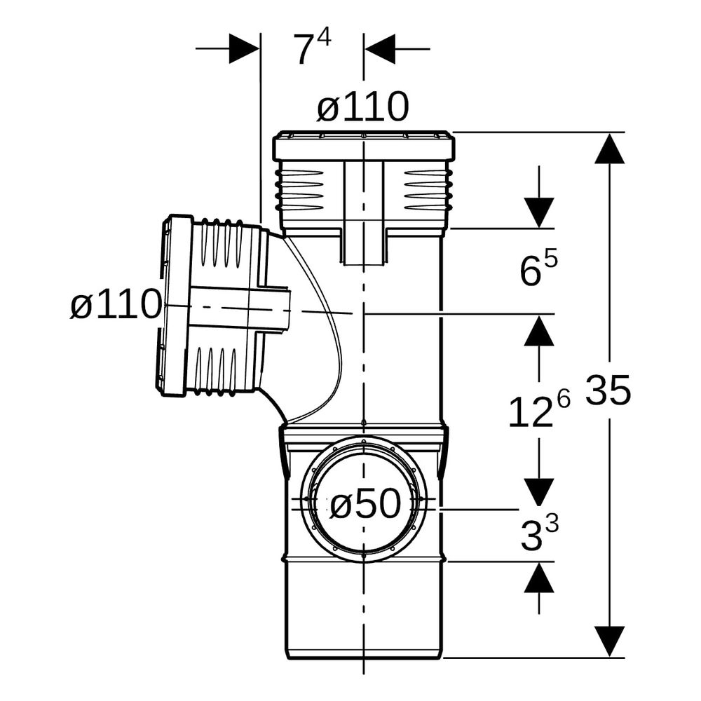 Geberit Silent-PP Kombibogeneckabzweig 87,5 Grad rechts D 110mm, D1 110mm, D2 50mm... GEBERIT-390565141 4025416296232 (Abb. 10)