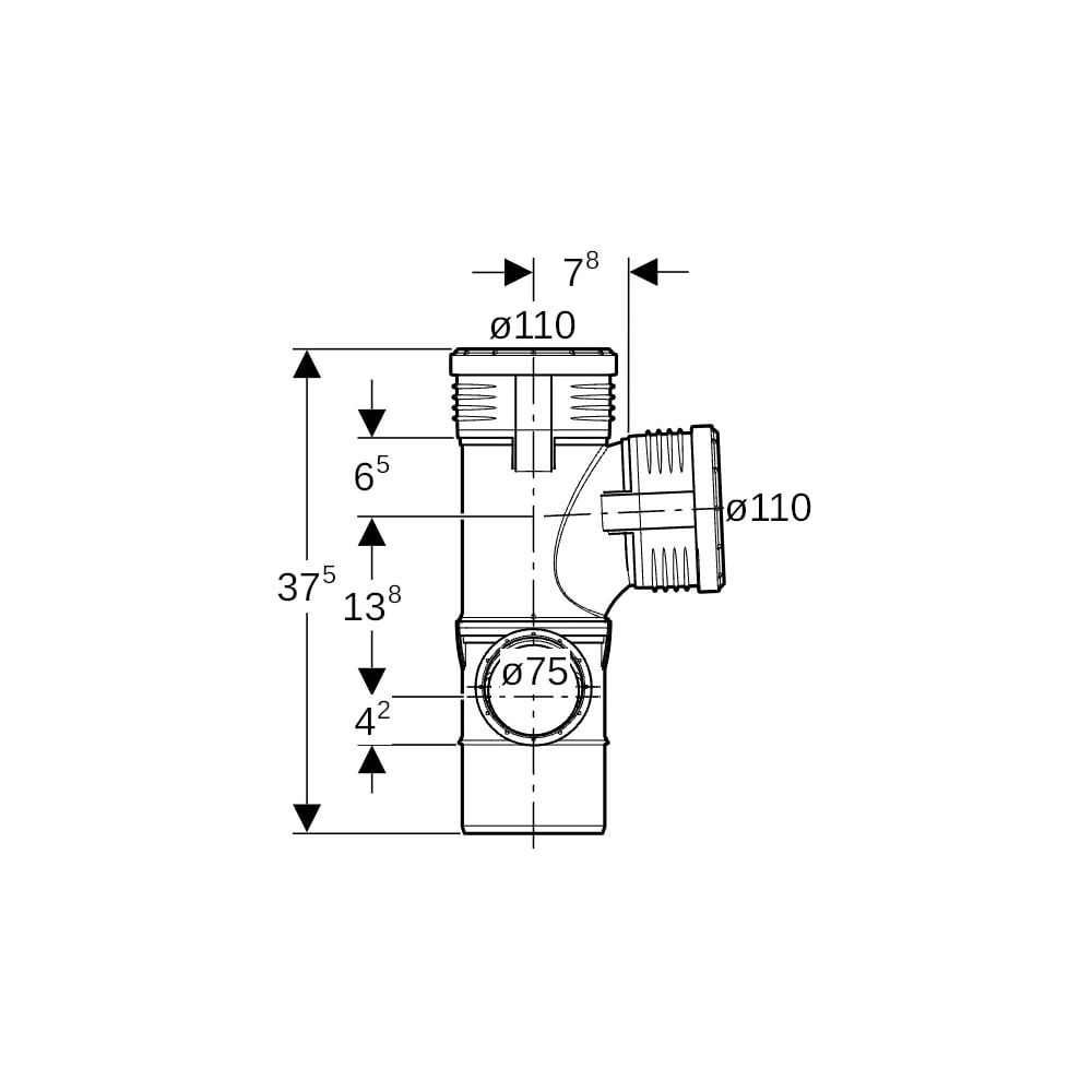 Geberit Silent-PP Kombibogeneckabzweig 87,5 Grad links d 110mm, d1 110mm, d2 75mm... GEBERIT-390561141 4025416200338 (Abb. 7)