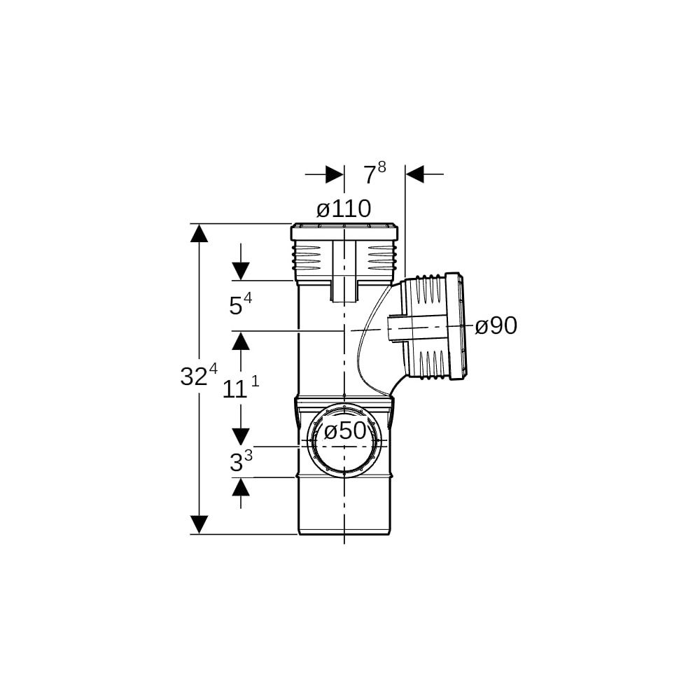 Geberit Silent-PP Kombibogeneckabzweig 87,5 Grad links d 110mm, d1 90mm, d2 50mm... GEBERIT-390570141 4025416296263 (Abb. 7)