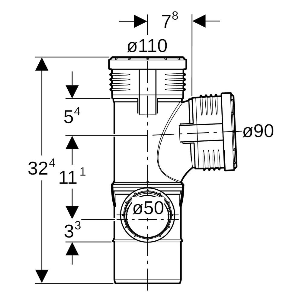 Geberit Silent-PP Kombibogeneckabzweig 87,5 Grad links D 110mm, D1 90mm, D2 50mm... GEBERIT-390570141 4025416296263 (Abb. 10)