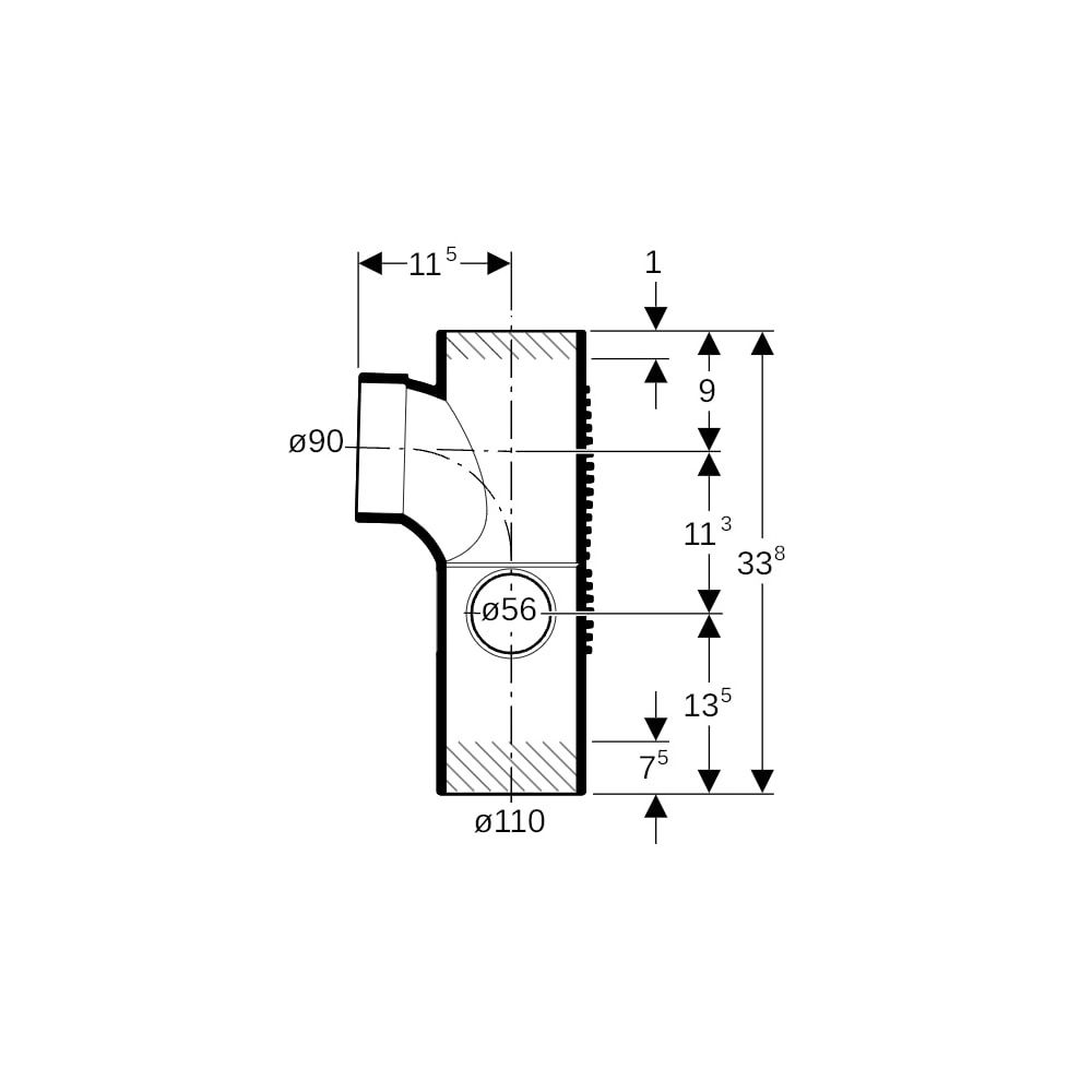 Geberit Silent db20 Kombibogeneckabzweig 88,5 Grad rechts, d 110mm, d1 90mm, d2 56mm... GEBERIT-310815141 4025416296362 (Abb. 7)