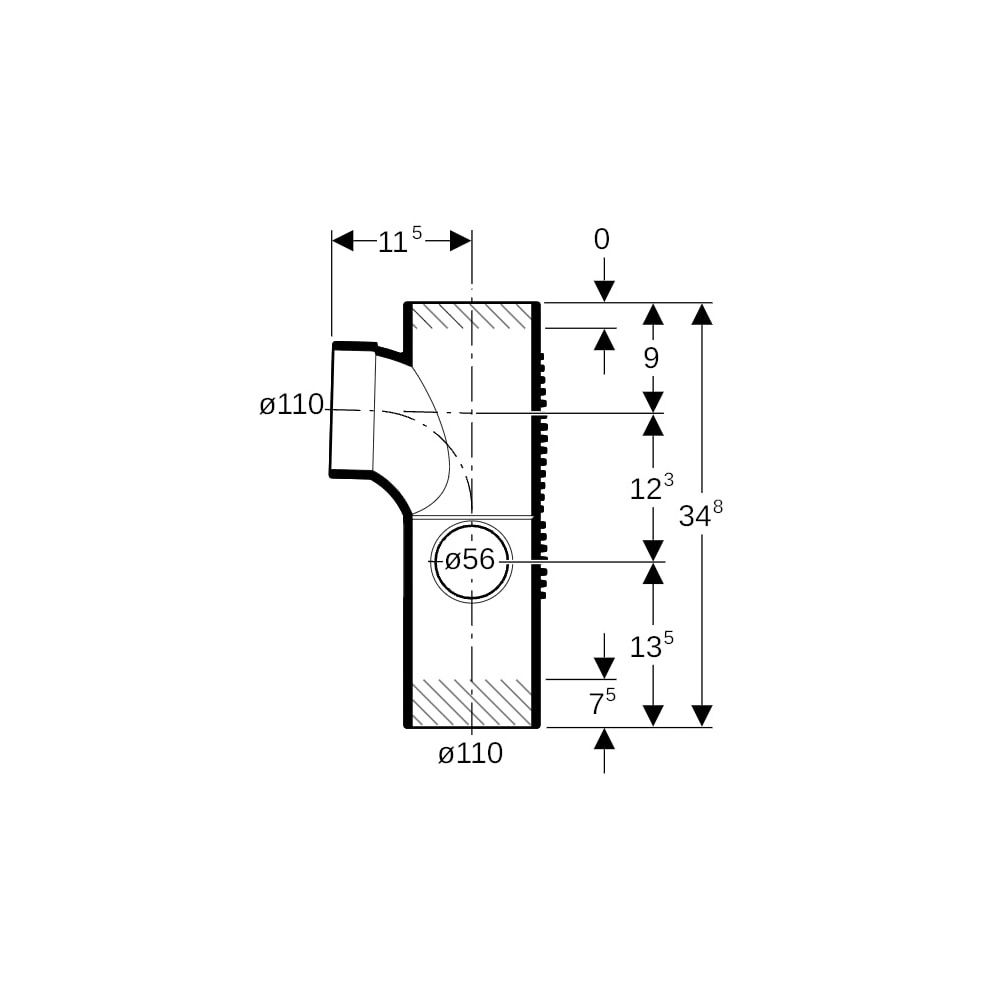 Geberit Silent db20 Kombibogeneckabzweig 88,5 Grad rechts d 110mm, d1 110mm, d2 56mm... GEBERIT-310115141 4025416296416 (Abb. 7)