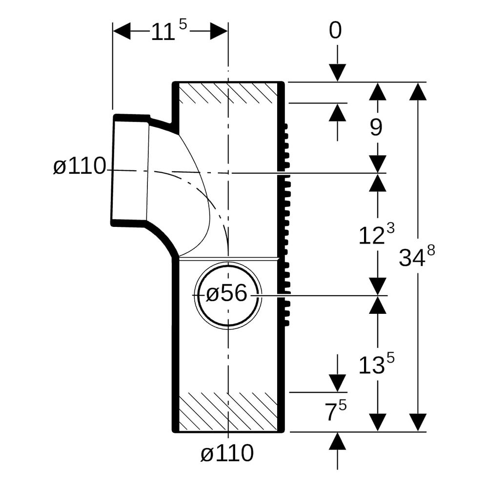 Geberit Silent db20 Kombibogeneckabzweig 88,5 Grad rechts D 110mm, D1 110mm, D2 56mm... GEBERIT-310115141 4025416296416 (Abb. 9)