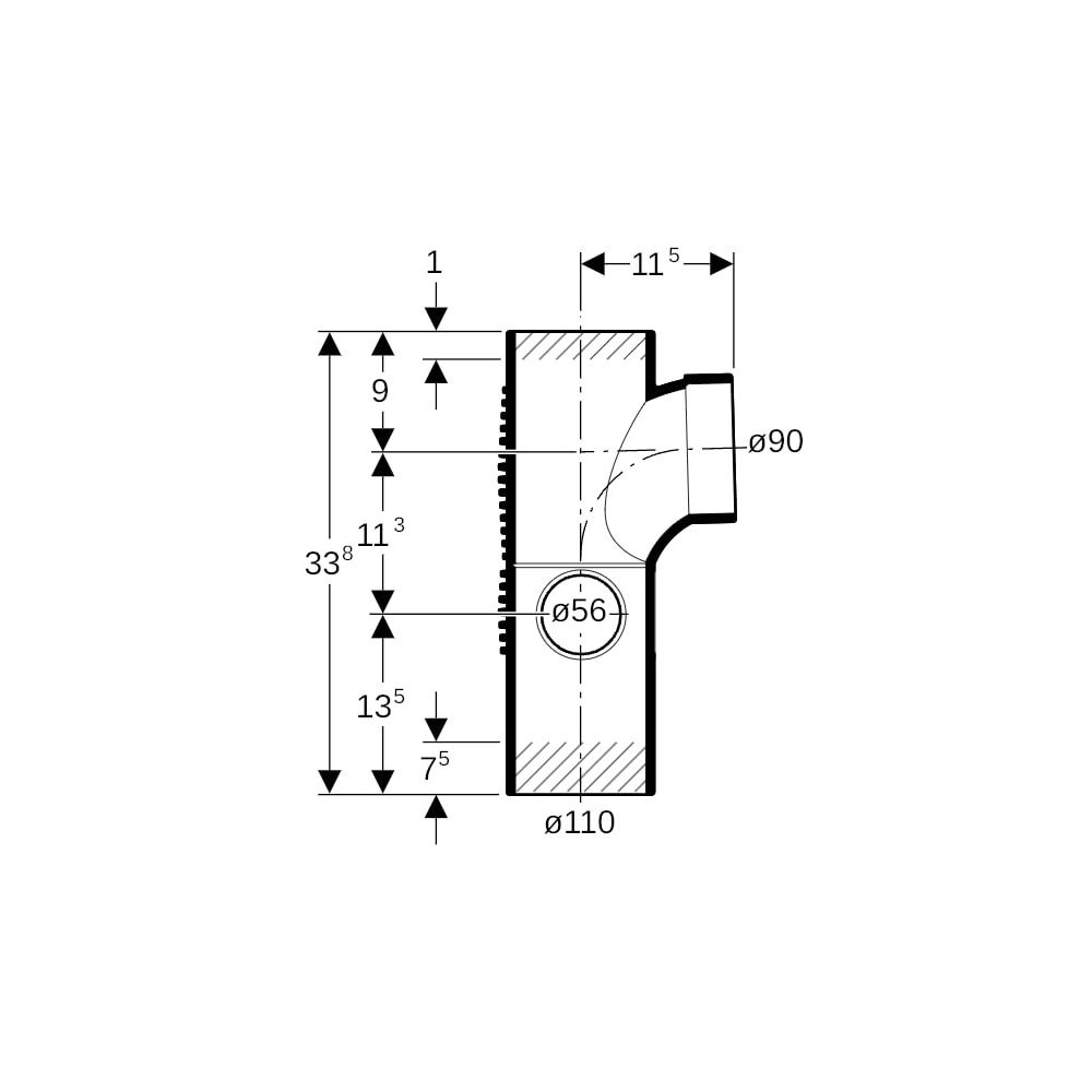 Geberit Silent db20 Kombibogeneckabzweig 88,5 Grad links, d 110mm, d1 90mm, d2 56mm... GEBERIT-310817141 4025416296430 (Abb. 7)
