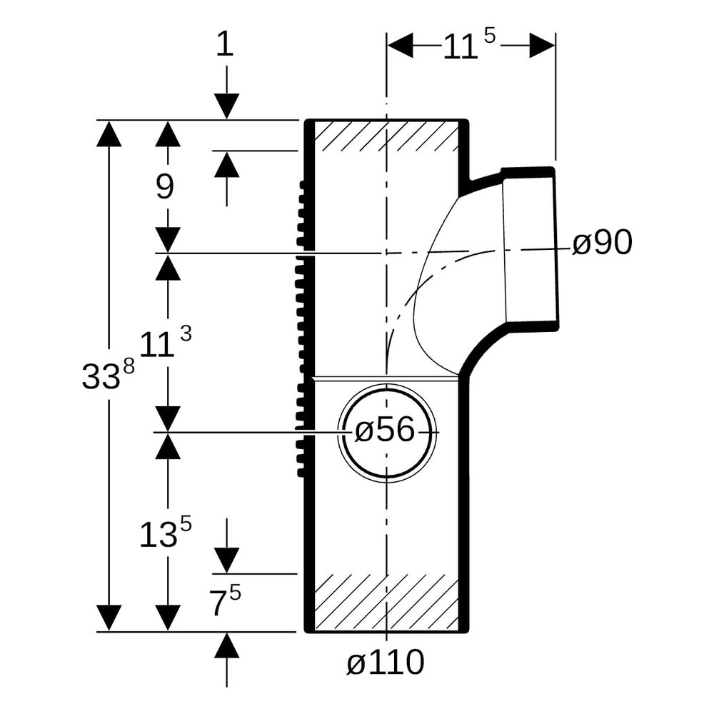 Geberit Silent db20 Kombibogeneckabzweig 88,5 Grad links, D 110mm, D1 90mm, D2 56mm... GEBERIT-310817141 4025416296430 (Abb. 9)
