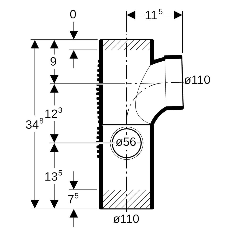 Geberit Silent db20 Kombibogeneckabzweig 88,5 Grad links D 110mm, D1 110mm, D2 56mm... GEBERIT-310117141 4025416296409 (Abb. 9)