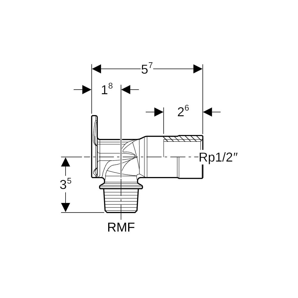 Geberit Anschlusswinkel 90 Grad mit Außengewinde MF 1/2", RMF 1/2″, Rp 1/2″, L 5,7cm... GEBERIT-602285001 4025416452355 (Abb. 5)