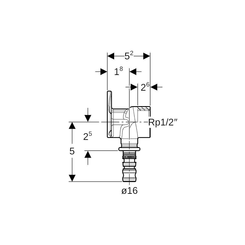 Geberit Mepla Anschlusswinkel 90 Grad, d 16mm, Rp 1/2″, L 5,2cm, Rotguss bleifrei... GEBERIT-601293005 4025416700043 (Abb. 5)