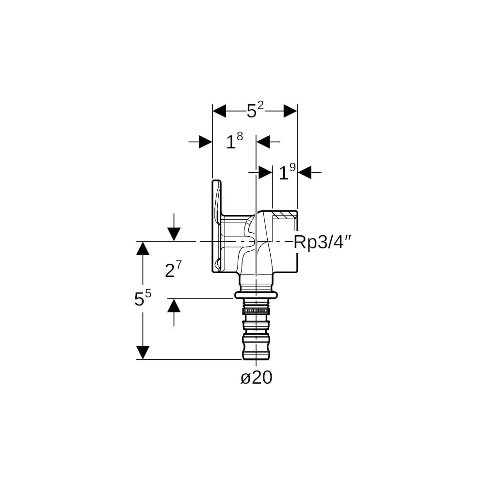 Geberit Mepla Anschlusswinkel 90 Grad, d 20mm, Rp 3/4″, L 5,2cm, Rotguss bleifrei... GEBERIT-602294005 4025416700067 (Abb. 5)