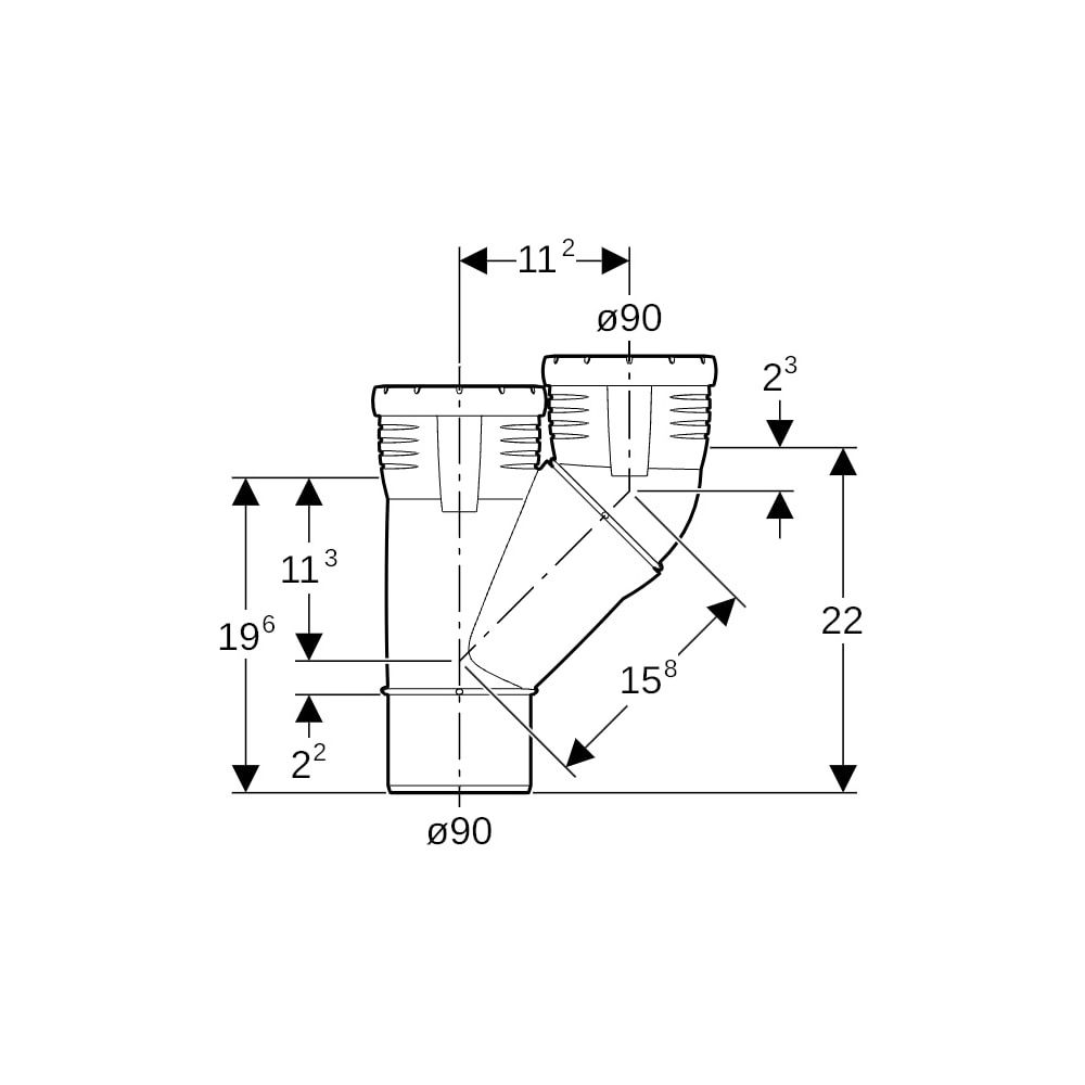Geberit Silent-Pro Parallelabzweig 45 Grad d 90mm, d1 90mm... GEBERIT-393457141 4025416463832 (Abb. 5)