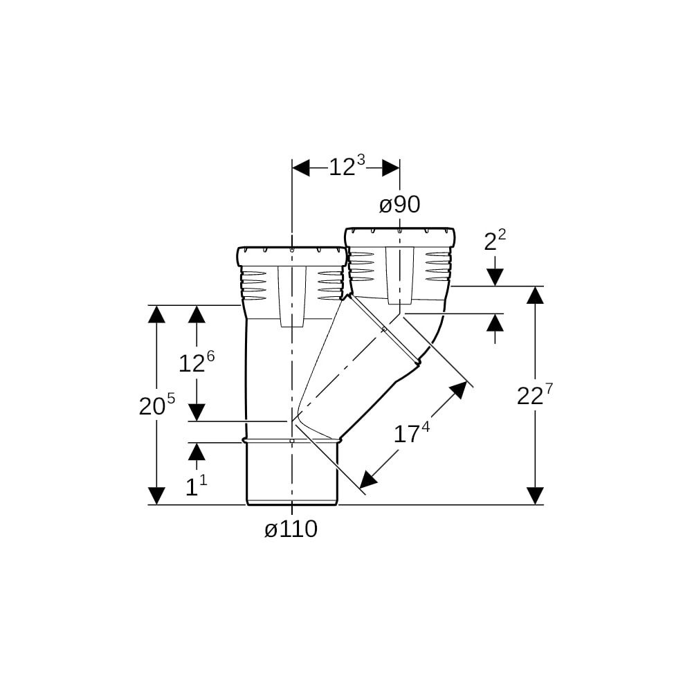 Geberit Silent-Pro Parallelabzweig 45 Grad d 110mm, d1 90mm... GEBERIT-393551141 4025416464440 (Abb. 5)
