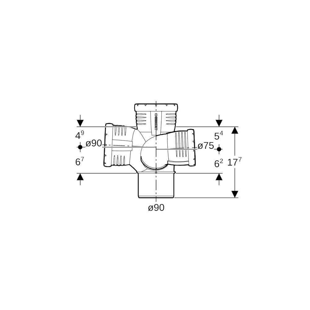 Geberit Silent-Pro Schachtbogenabzweig 87,5 Grad links d 90mm, d1 75mm, d2 90mm... GEBERIT-393464141 4025416454465 (Abb. 7)