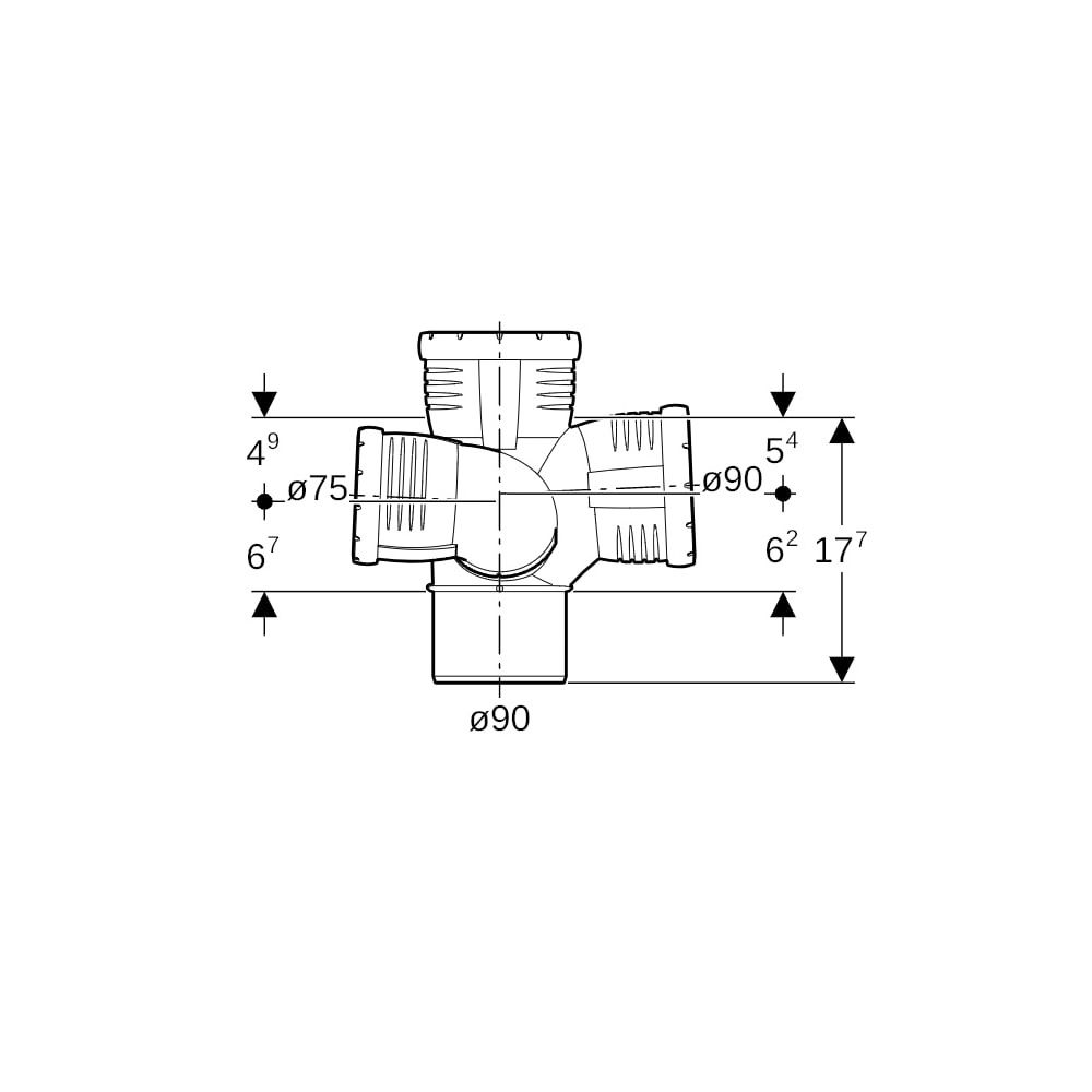 Geberit Silent-Pro Schachtbogenabzweig 87,5 Grad rechts d 90mm, d1 75mm, d2 90mm... GEBERIT-393463141 4025416454496 (Abb. 7)