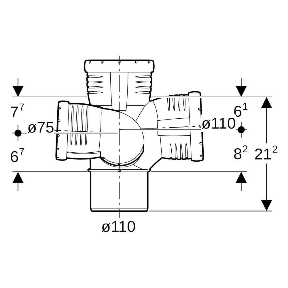 Geberit Silent-Pro Schachtbogenabzweig 87,5 Grad rechts D 110mm, D1 75mm, D2 110mm... GEBERIT-393563141 4025416459613 (Abb. 10)