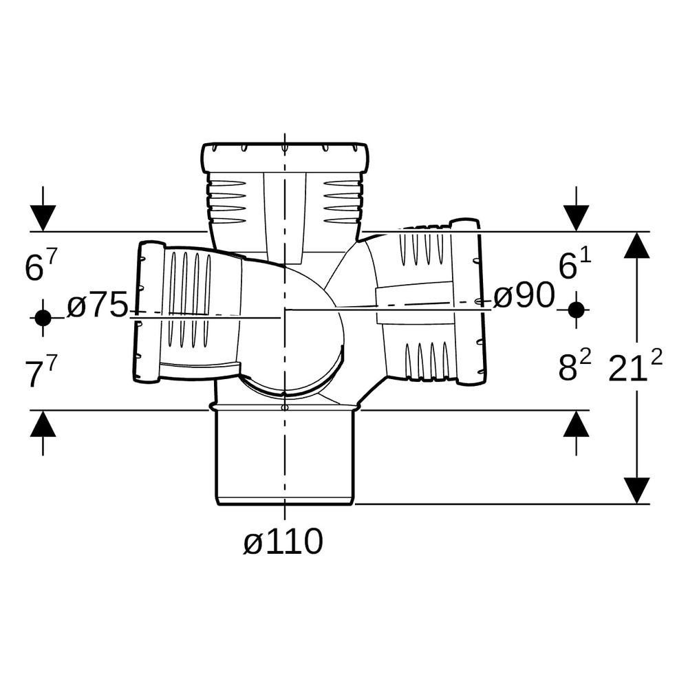 Geberit Silent-Pro Schachtbogenabzweig 87,5 Grad rechts D 110mm, D1 75mm, D2 90mm... GEBERIT-393553141 4025416457817 (Abb. 10)