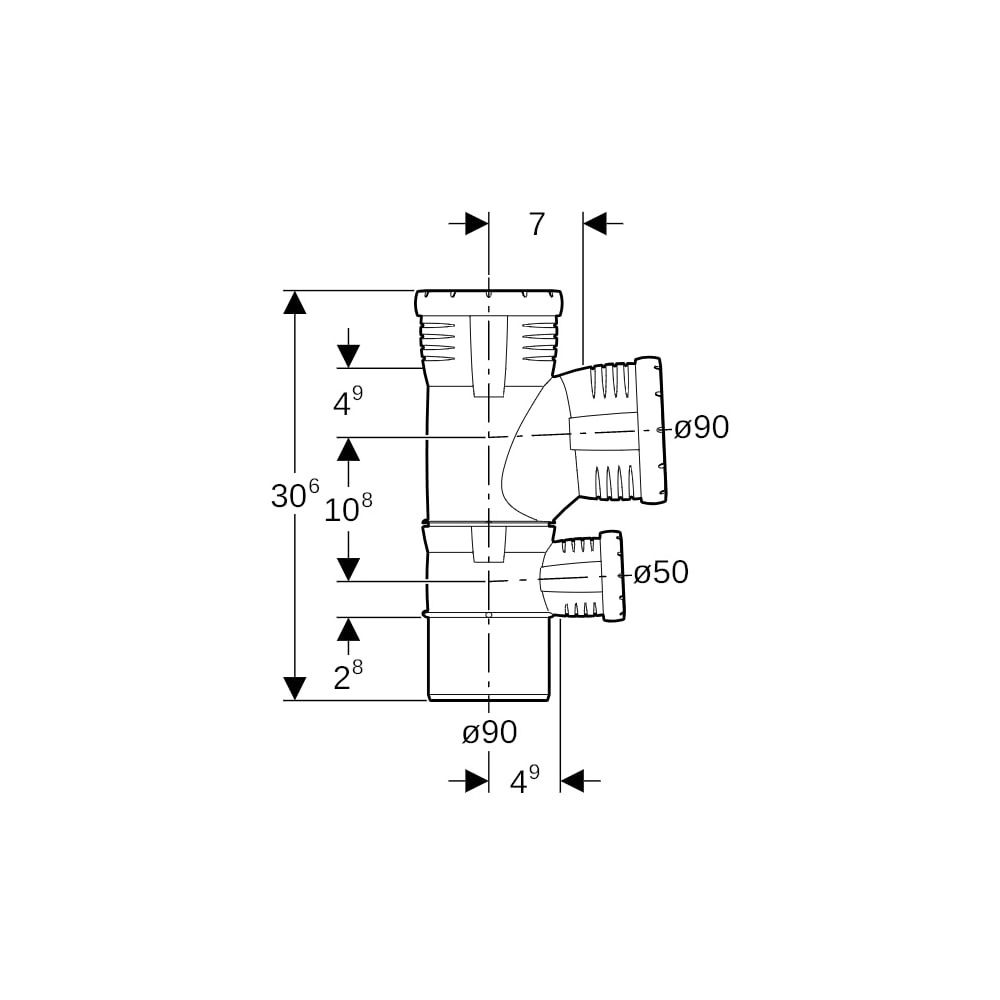 Geberit Silent-Pro Kombibogenabzweig 87,5 Grad d 90mm, d1 90mm, d2 50mm... GEBERIT-393456141 4025416460251 (Abb. 5)