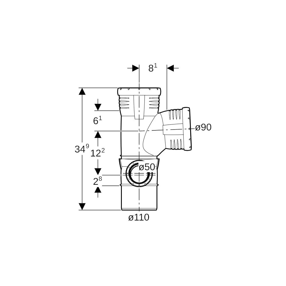 Geberit Silent-Pro Kombibogeneckabzweig 87,5 Grad links d 110mm, d1 90mm, d2 50mm... GEBERIT-393570141 4025416461036 (Abb. 7)