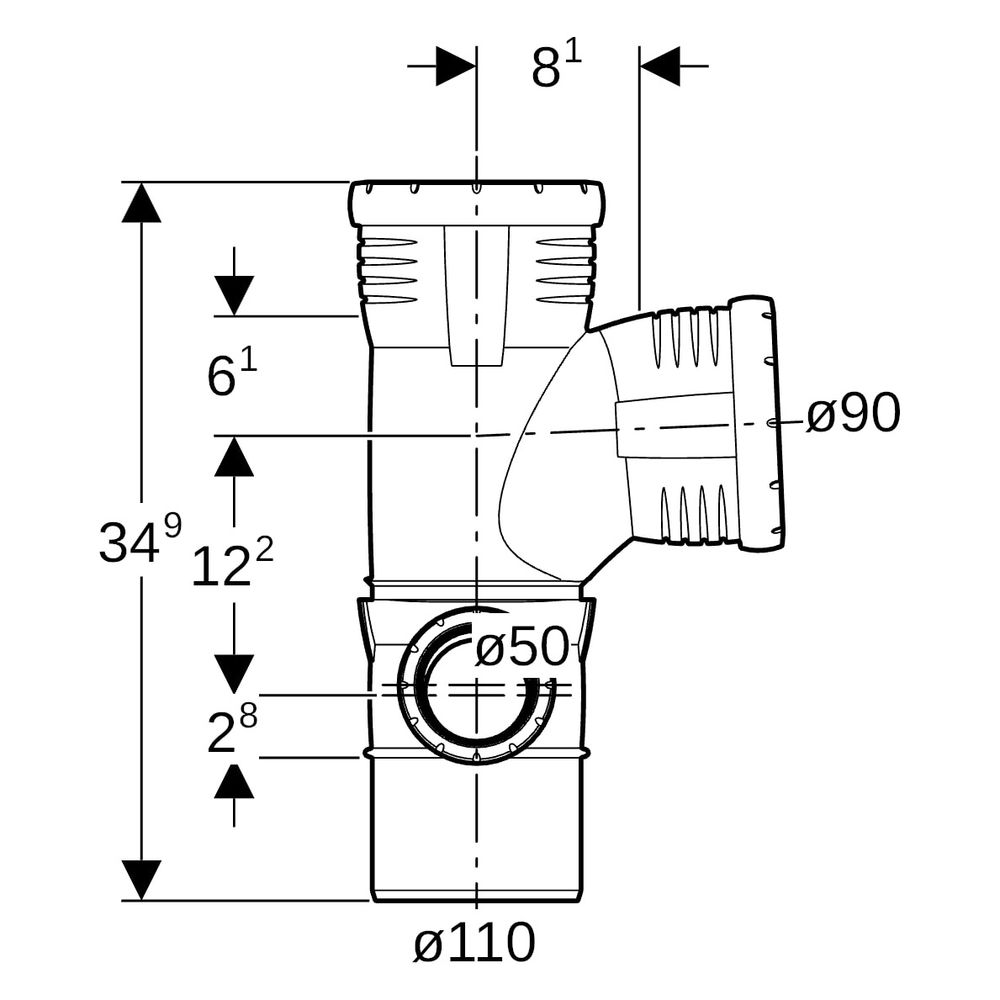 Geberit Silent-Pro Kombibogeneckabzweig 87,5 Grad links D 110mm, D1 90mm, D2 50mm... GEBERIT-393570141 4025416461036 (Abb. 10)