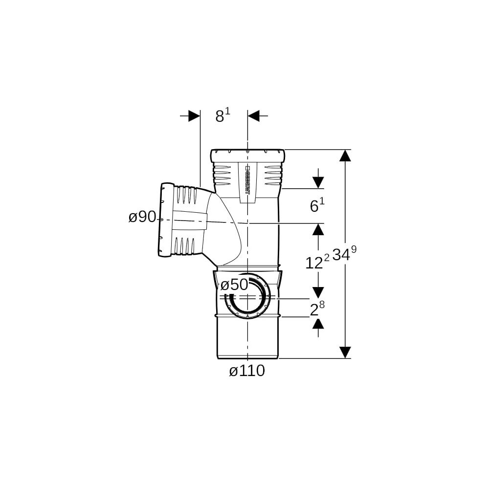 Geberit Silent-Pro Kombibogeneckabzweig 87,5 Grad rechts d 110mm, d1 90mm, d2 50mm... GEBERIT-393562141 4025416461241 (Abb. 7)