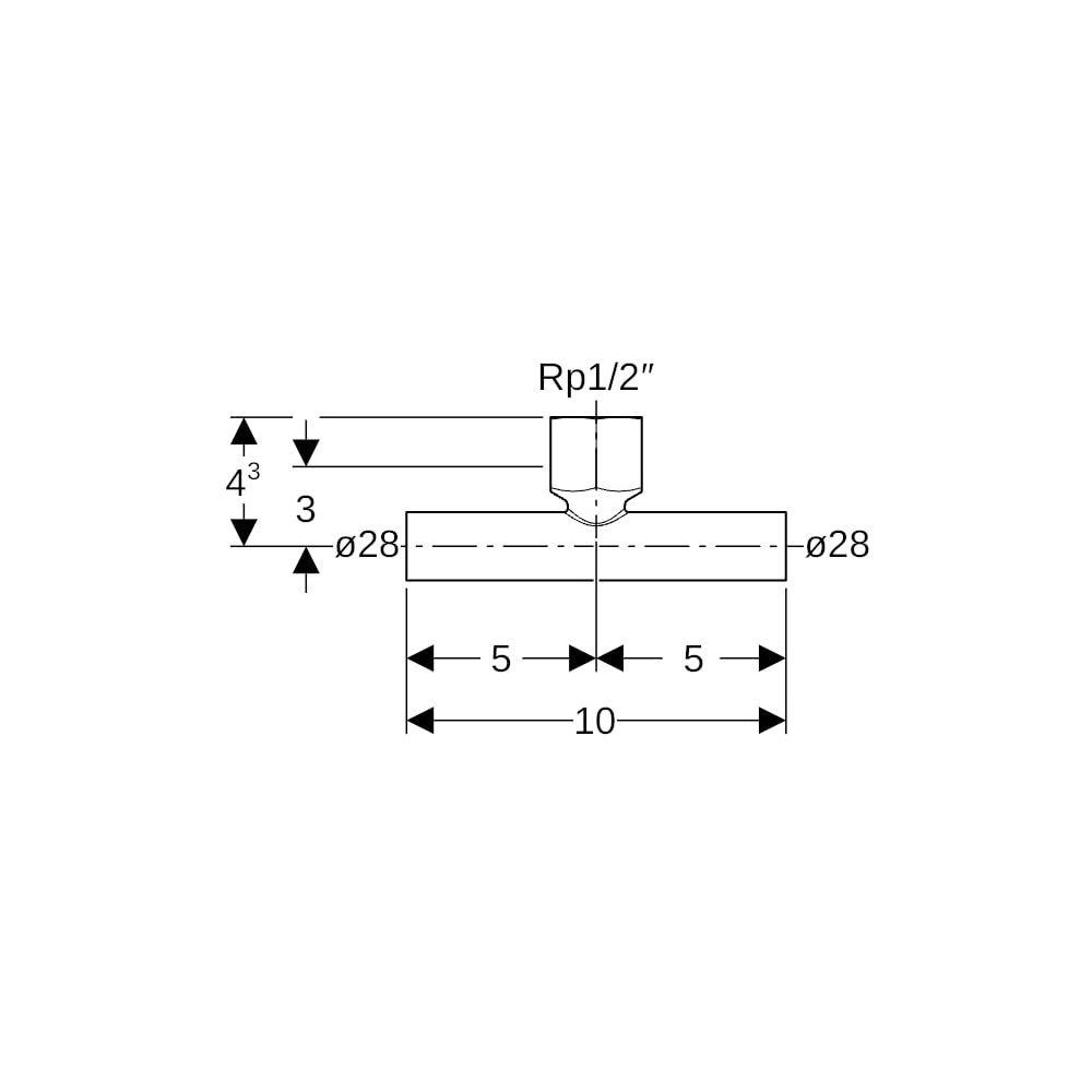 Geberit Mapress C-Stahl T-Stück mit Innengewinde, Einschubenden d 28mm, Rp 1/2″, d1 28mm... GEBERIT-21343 4024723213437 (Abb. 5)