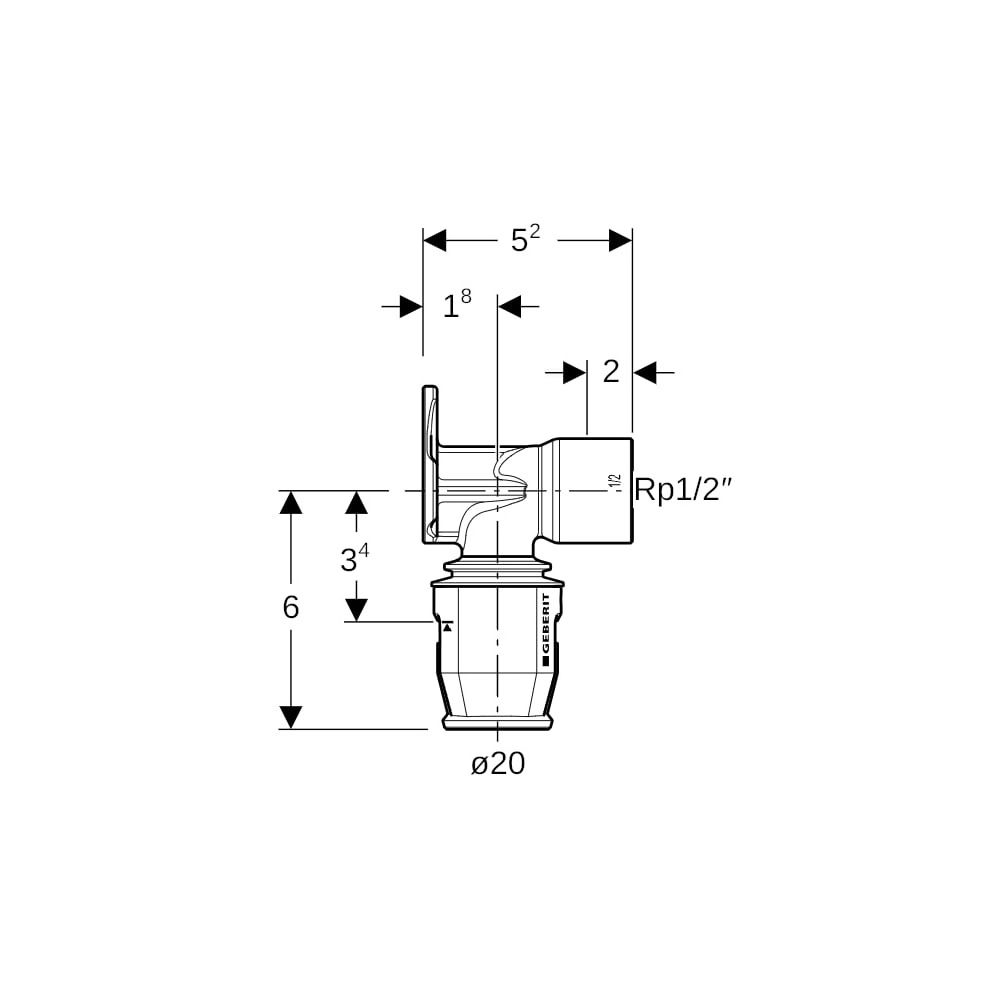 Geberit PushFit Anschlusswinkel 90 Grad, d 20mm, Rp 1/2", L1 5,2cm, Rotguss bleifrei... GEBERIT-651281001 4025416711674 (Abb. 5)