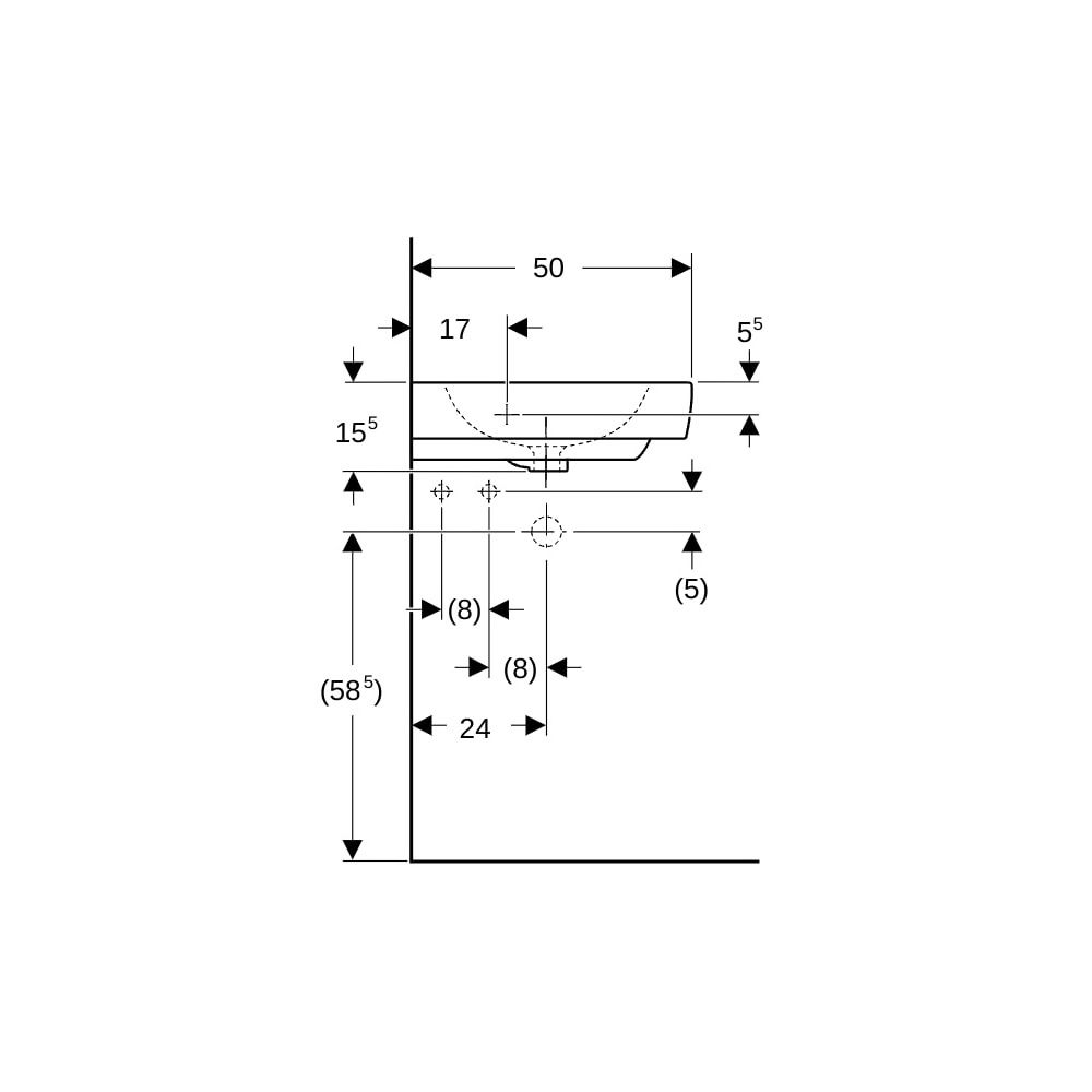 Geberit Renova Compact Eckwaschtisch, Breite 69,5cm, Tiefe 61,5cm, Hahnloch mittig, ... GEBERIT-226150000 4022009327267 (Abb. 9)