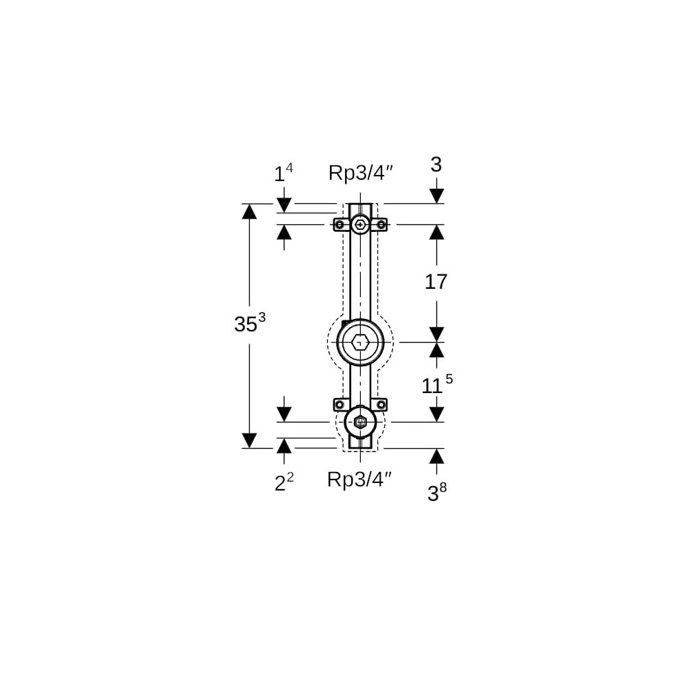 Geberit Wasserzählerstrecke mit UP-Kugelhahn, Anschluss-T-Stück, Rp 3/4″, Rp1 1/2″, ... GEBERIT-616002001 4025416594512 (Abb. 6)