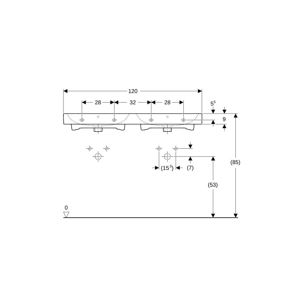 Geberit iCon Doppelwaschtisch, Breite 120cm, Tiefe 48,5cm, Hahnloch mittig, Überlauf... GEBERIT-124120000 4022009304398 (Abb. 8)