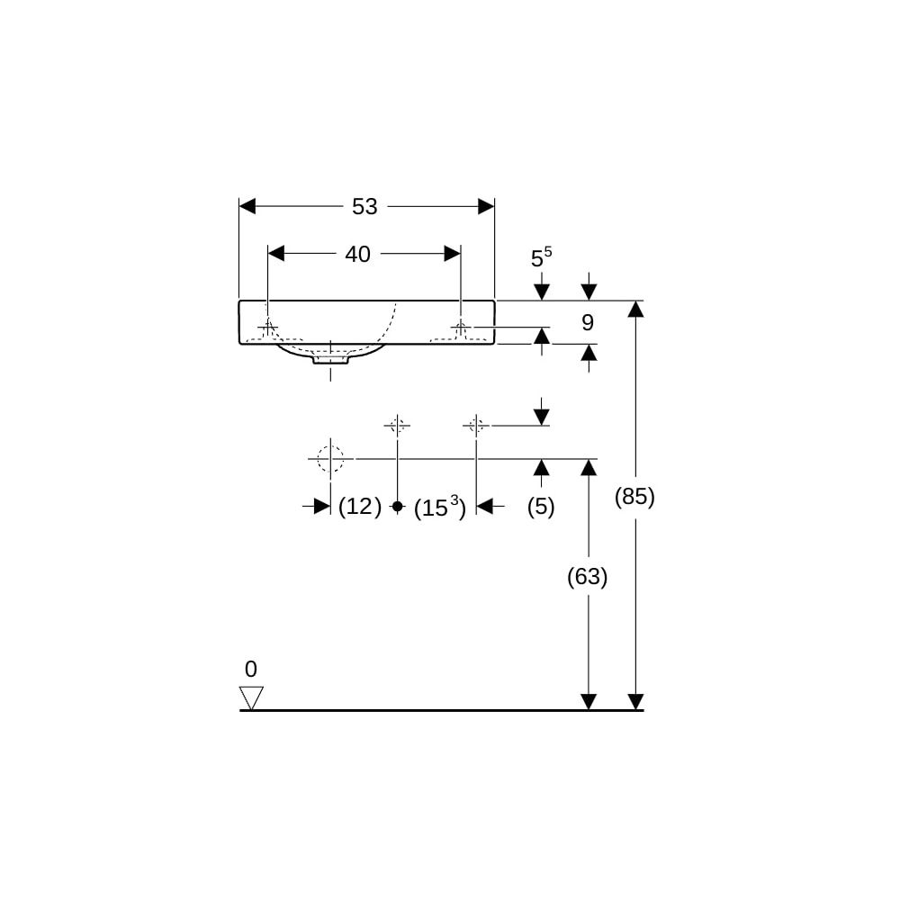 Geberit iCon Handwaschbecken, Ablagefläche rechts, 53x13,5x31cm, Hahnloch rechts, oh... GEBERIT-124053000 4022009312546 (Abb. 8)