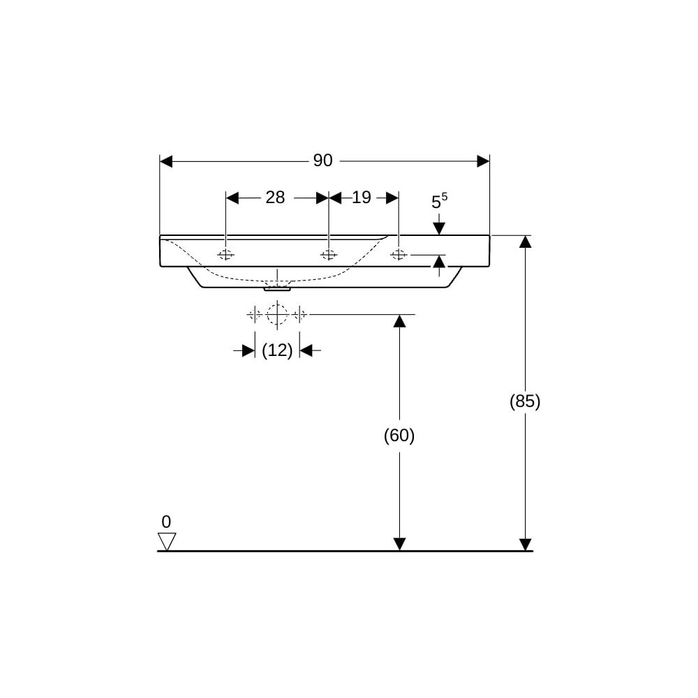 Geberit Xeno2 Waschtisch, Ablagefläche rechts, Breite 90cm, Tiefe 48cm, Hahnloch mit... GEBERIT-500533011 4025416605492 (Abb. 8)
