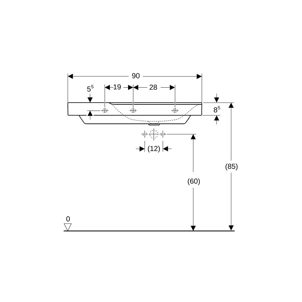 Geberit Xeno2 Waschtisch, Ablagefläche links, Breite 90cm, Tiefe 48cm, Hahnloch mitt... GEBERIT-500535011 4025416605546 (Abb. 8)