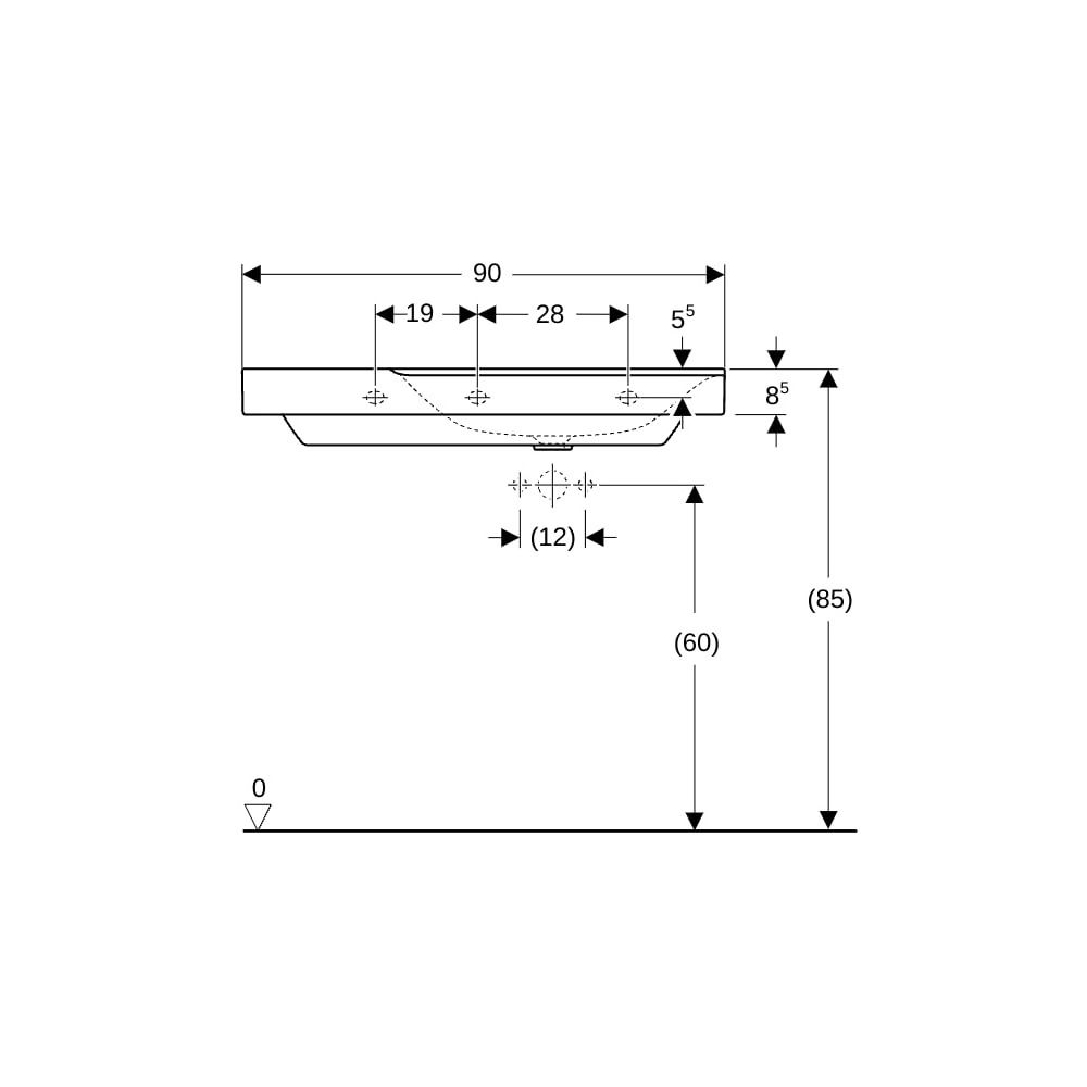 Geberit Xeno2 Waschtisch, Ablagefläche links, Breite 90cm, Tiefe 48cm, ohne Hahnloch... GEBERIT-500536011 4025416605584 (Abb. 8)