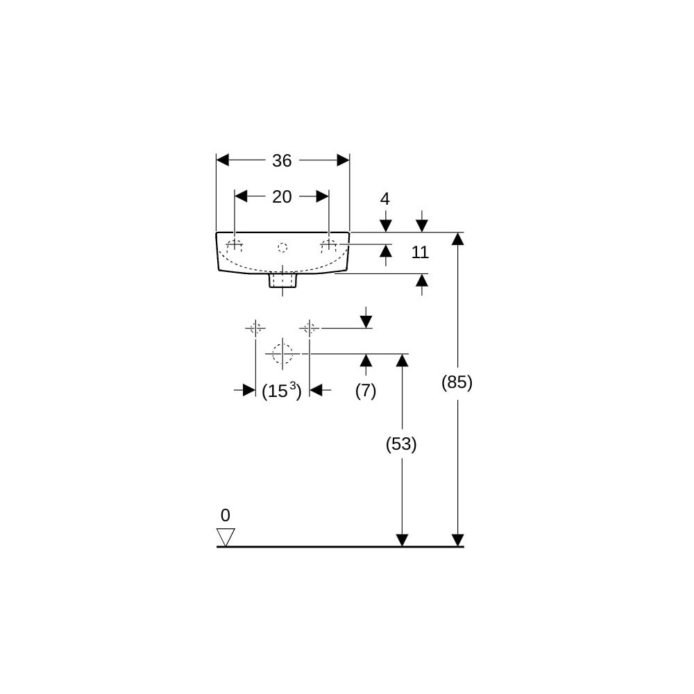 Geberit Renova Handwaschbecken verkürzte Ausladung, 36x14,8x25cm, Hahnloch rechts, Ü... GEBERIT-500374011 4025416853169 (Abb. 8)