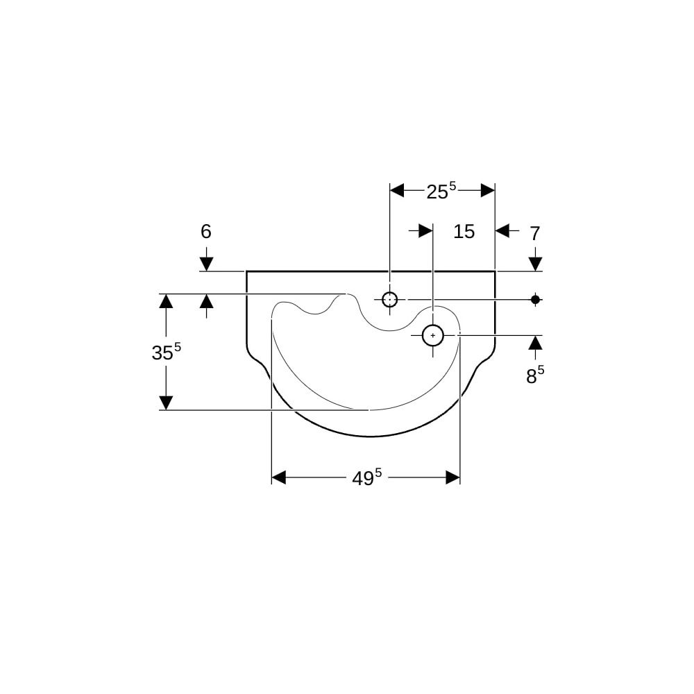 Geberit Bambini Waschbecken für Kinder, Breite 60cm, Tiefe 40cm, Hahnloch mittig, oh... GEBERIT-326060000 4022009076639 (Abb. 7)