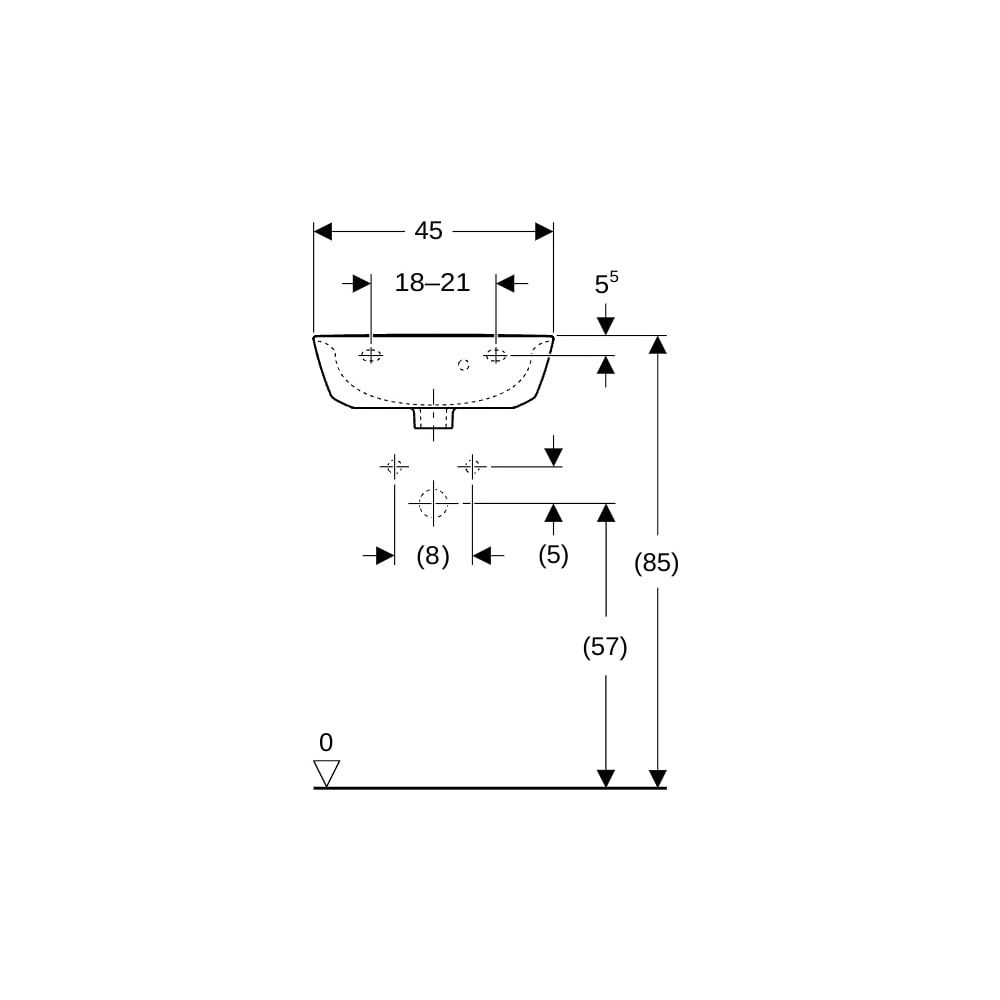 Geberit Renova Handwaschbecken mit asymmetrischem Überlauf, 45x17,3x36cm, Hahnloch m... GEBERIT-500375011 4025416830153 (Abb. 8)