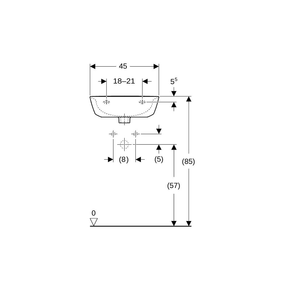 Geberit Renova Handwaschbecken mit asymmetrischem Überlauf, 45x17,3x36cm, Hahnloch m... GEBERIT-500494011 4025416224457 (Abb. 8)